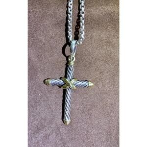 DAVID YURMAN vintage cable cross pendant with 14k accents on 21.5” box chain.